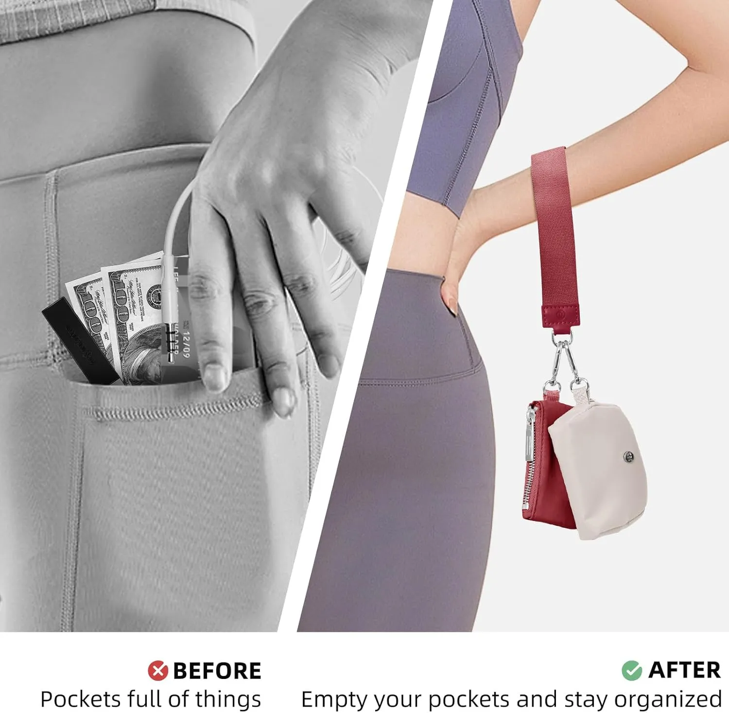 Keychain Wallet Mini Zip Around Wristlet Wallets for Women Detachable Dual Pouch Wristlet Portable Coin Purse Small Wallets