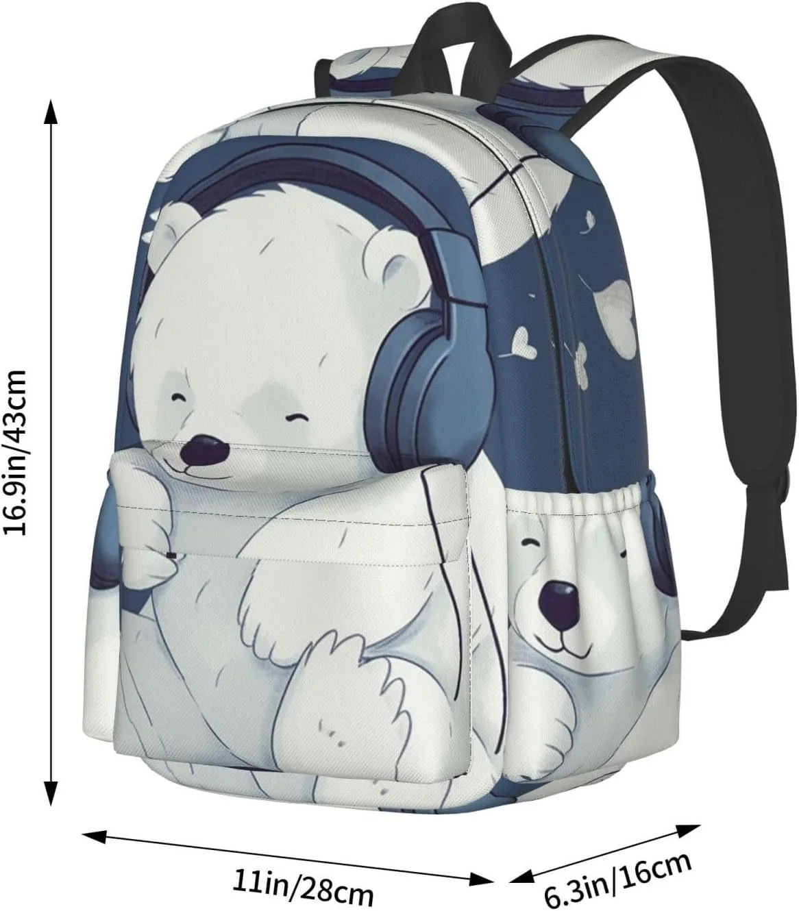 Laptop Backpack for Men Women Lightweight Backpack Bear Who Loves Music Casual Daypack with Bottle Side Pockets