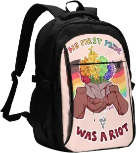 LGBT Rainbow Gay Pride Flag The First Pride Was A Riot Travel Laptop Backpack Casual Daypack Large Notebook Rucksack Business Bag Sports Bags with USB Charging Port for Gym Yoga Hiking