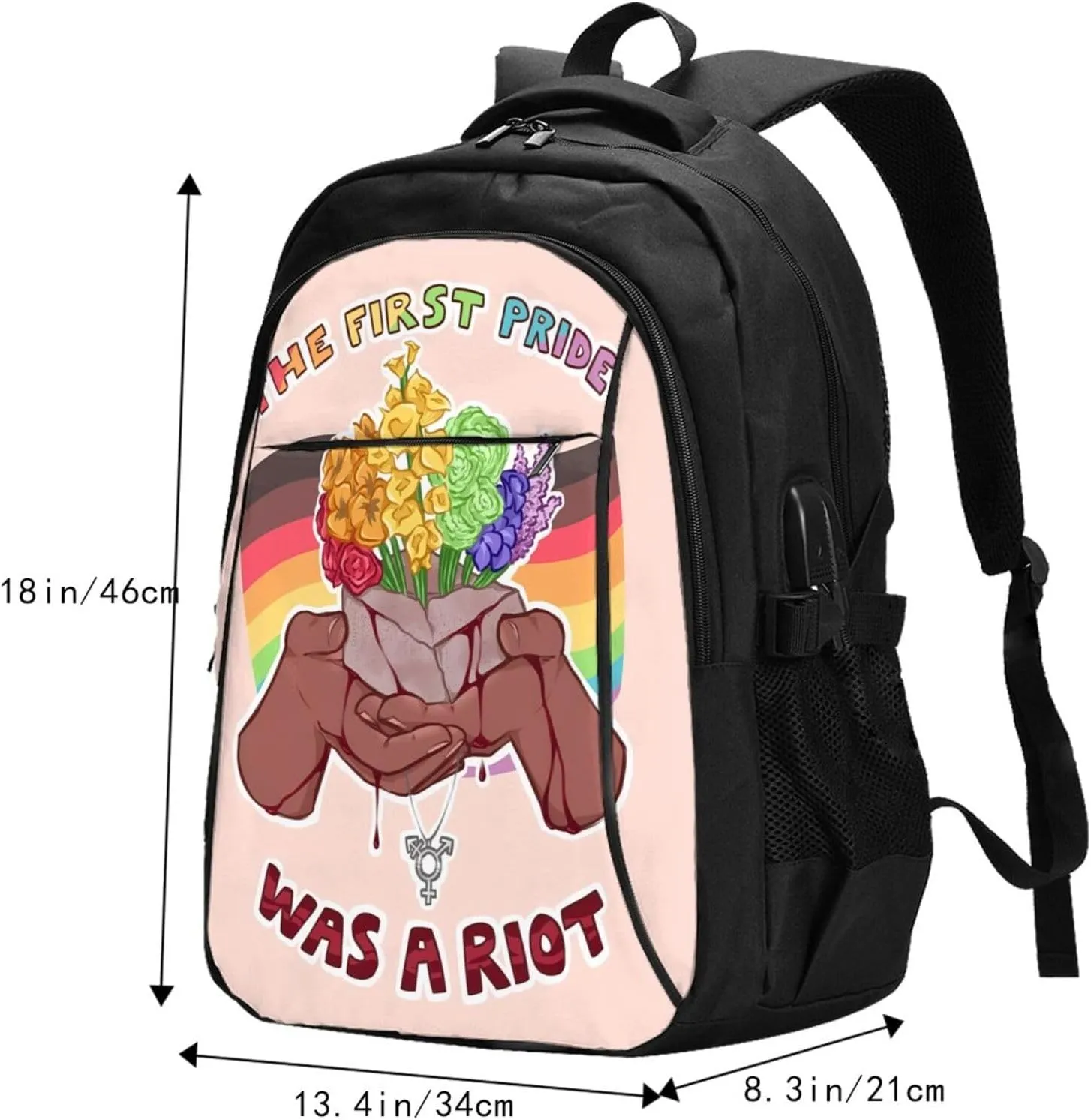 LGBT Rainbow Gay Pride Flag The First Pride Was A Riot Travel Laptop Backpack Casual Daypack Large Notebook Rucksack Business Bag Sports Bags with USB Charging Port for Gym Yoga Hiking