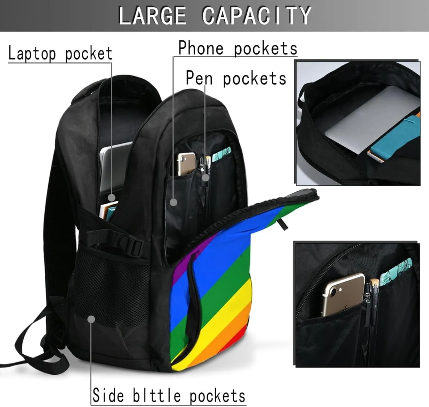 LGBT Rainbow Gay Pride Flag Travel Laptop Backpack Casual Daypack Large Notebook Rucksack Business Bag Sports Bags with USB Charging Port for Gym Yoga Hiking