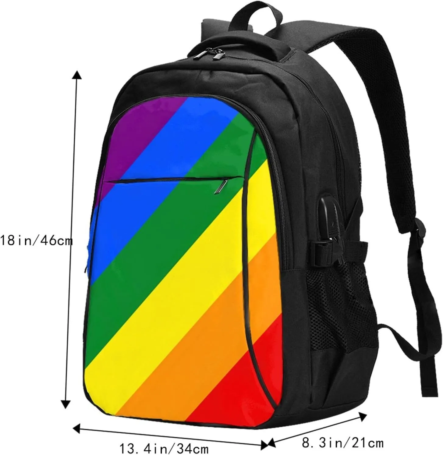 LGBT Rainbow Gay Pride Flag Travel Laptop Backpack Casual Daypack Large Notebook Rucksack Business Bag Sports Bags with USB Charging Port for Gym Yoga Hiking