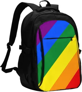 LGBT Rainbow Gay Pride Flag Travel Laptop Backpack Casual Daypack Large Notebook Rucksack Business Bag Sports Bags with USB Charging Port for Gym Yoga Hiking