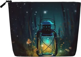 Linen Makeup Bag For Women, Waterproof Travel Cosmetic Organizer Lightweight Zipper Travel Toiletry Bag Organizer Fireflies And Lantern Makeup Brushes Storage Bag