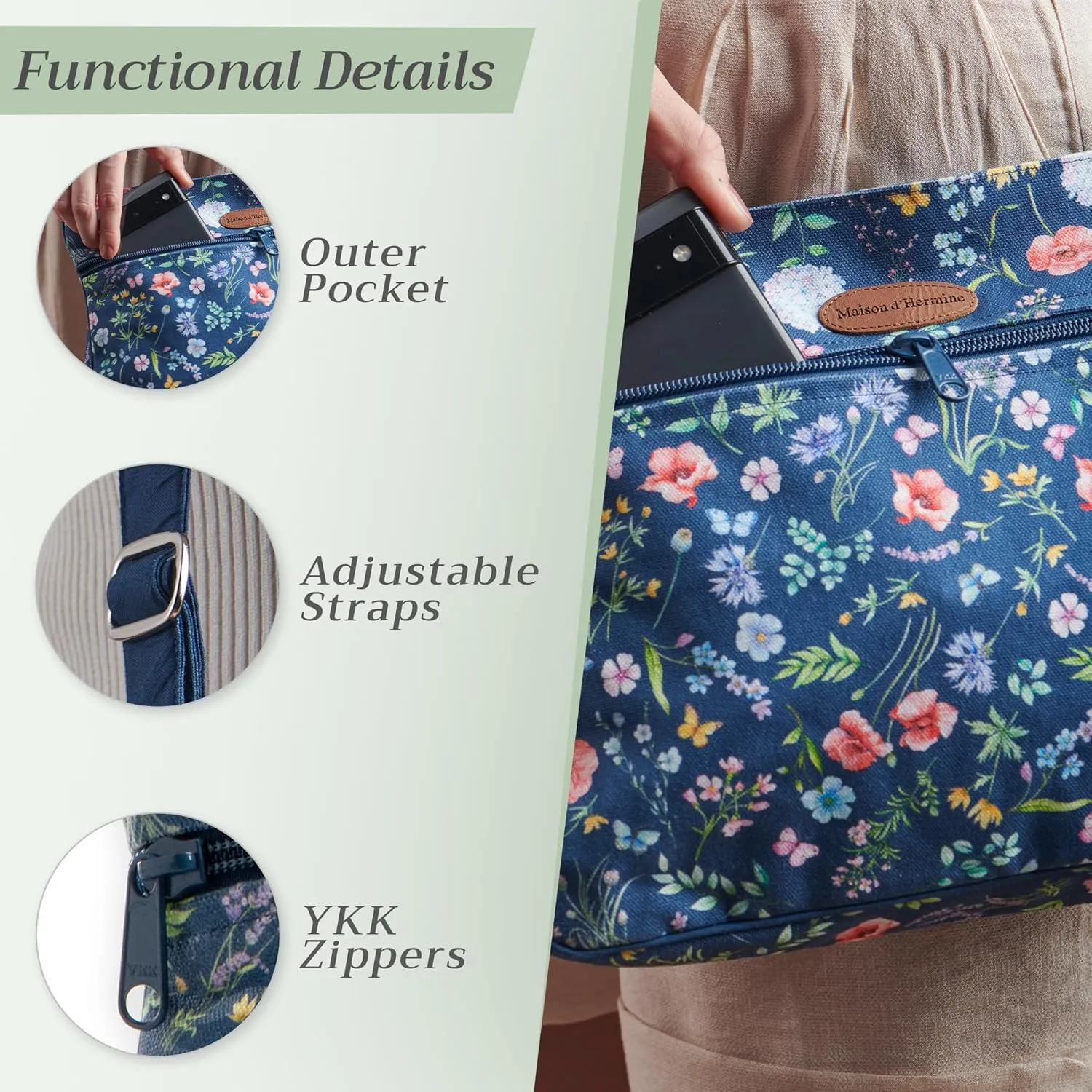 Maison d' Hermine Cross Body Bags for Women Cotton Canvas Shoulder Bag for Shopping Travel Everyday Use Tote purse Sling Bag