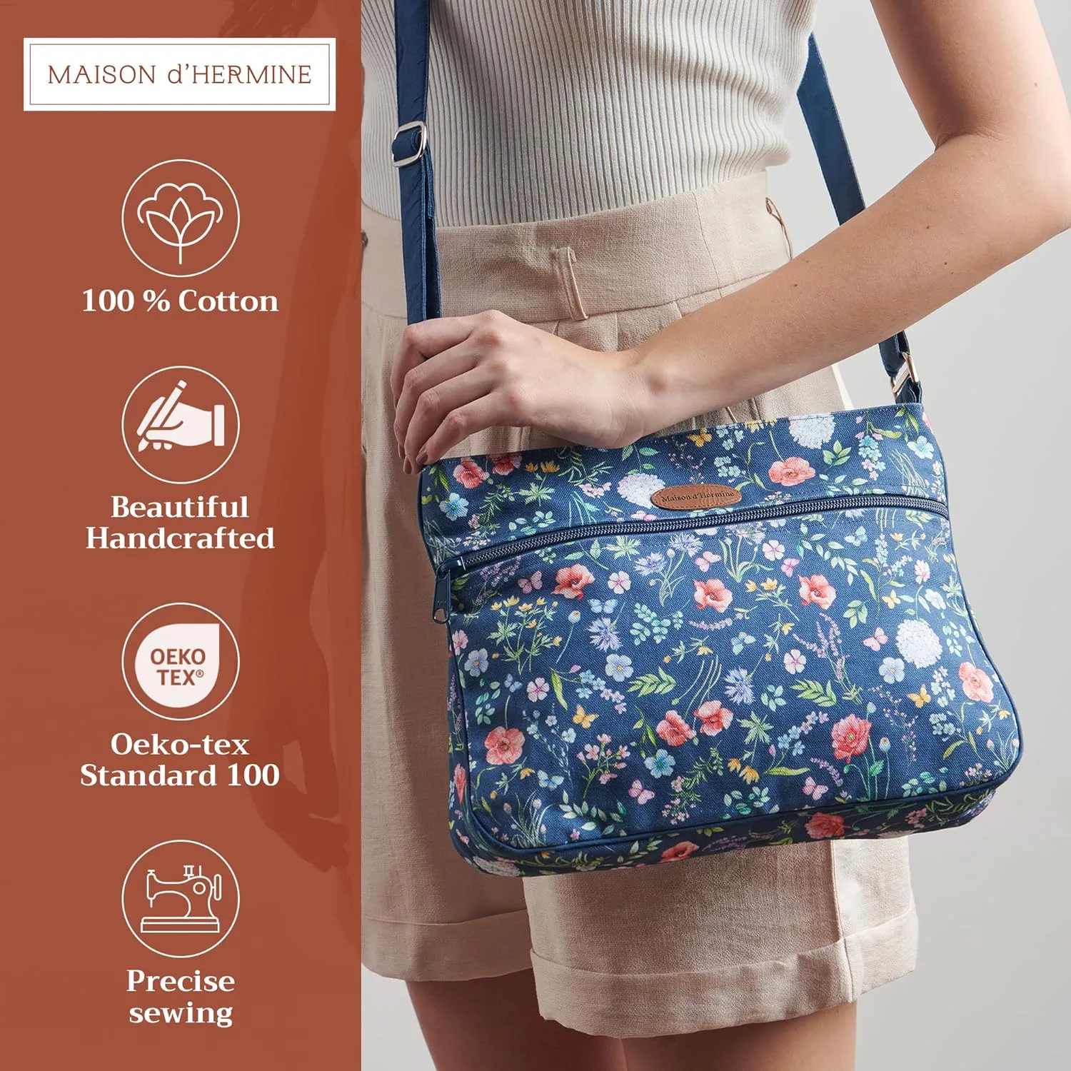 Maison d' Hermine Cross Body Bags for Women Cotton Canvas Shoulder Bag for Shopping Travel Everyday Use Tote purse Sling Bag
