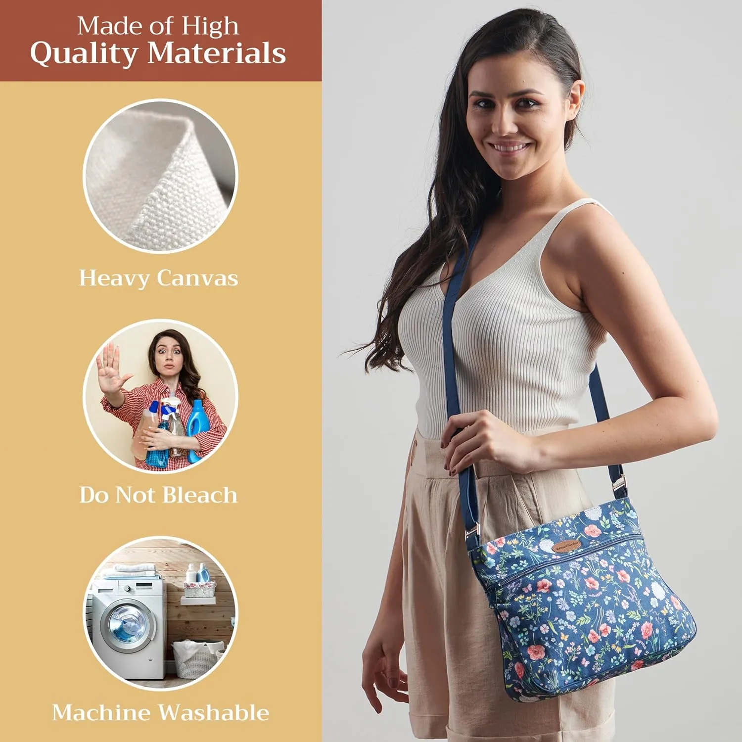 Maison d' Hermine Cross Body Bags for Women Cotton Canvas Shoulder Bag for Shopping Travel Everyday Use Tote purse Sling Bag