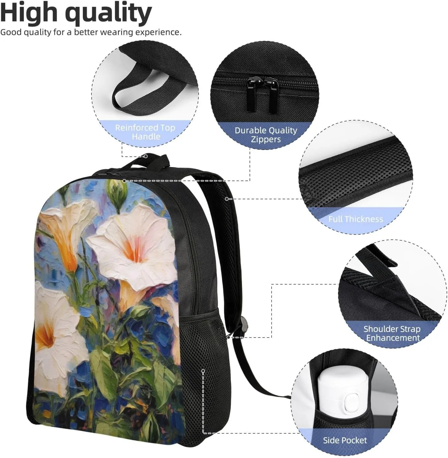 Morning Glory Flowers Backpack Waterproof Anti Theft Durable Light Laptop Bag Backpacks For Women Men Travel Gym Backpack