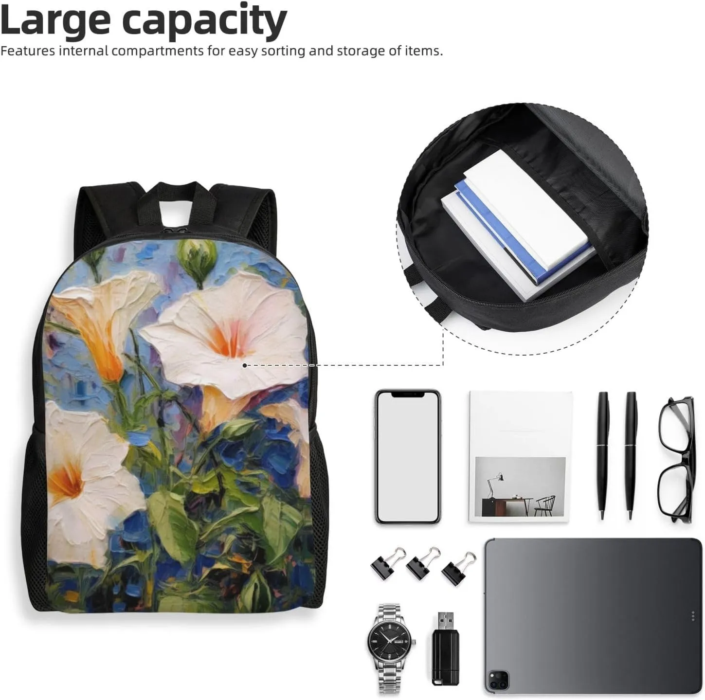 Morning Glory Flowers Backpack Waterproof Anti Theft Durable Light Laptop Bag Backpacks For Women Men Travel Gym Backpack