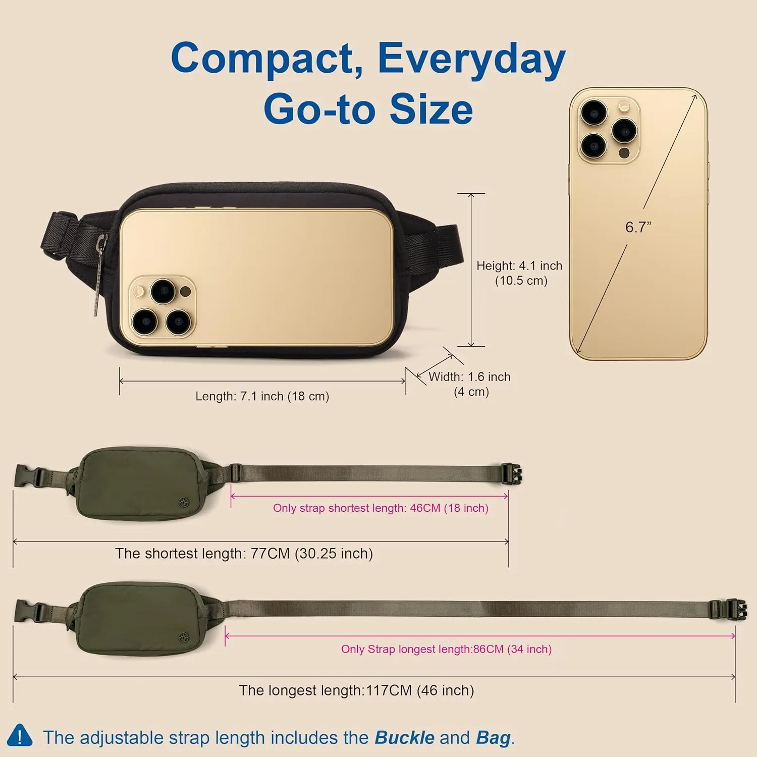 Pander Mini Belt Bag  Ultra Compact, Fits 6.7 Phone, Lipstick, Earbuds, Essentials, Small Crossbody Waist Purse, Sonic Pink