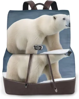 polar bear Print Women's PU Leather Backpack, Fashion, Work, Journey Daily Use - Chestnut Brown
