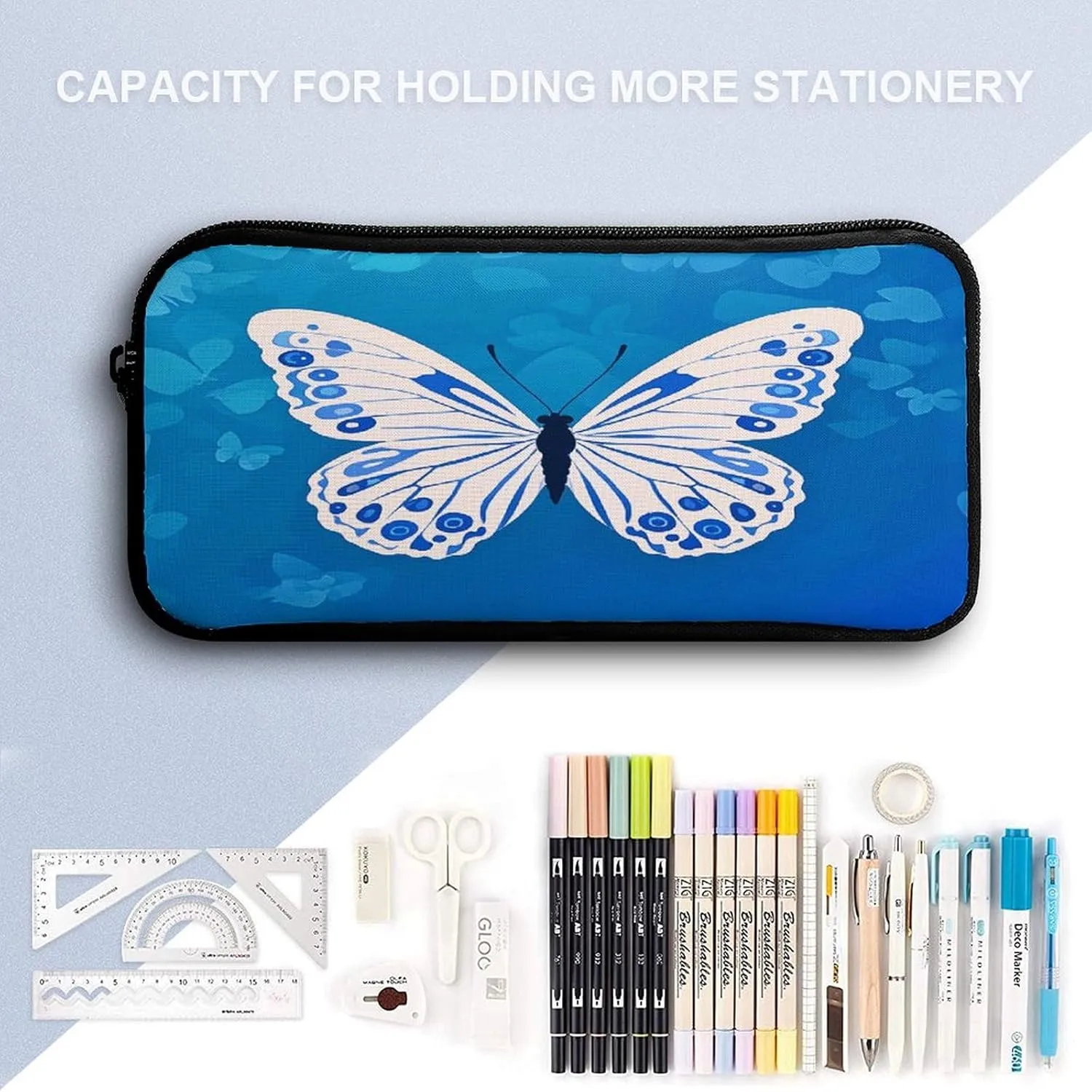Portable Backpack Set with Lunch Bag & Pencil Case, Butterfly Motif Print 3-in-1 Durable Work Bag,Adjustable Straps,Lightweight & Spacious