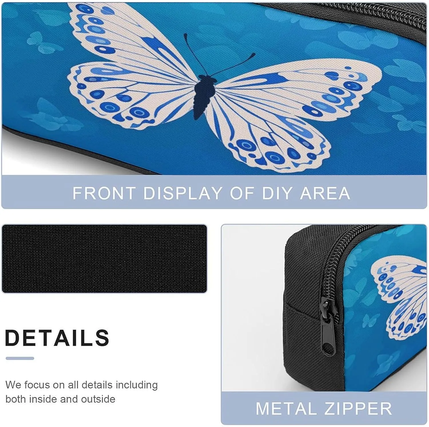Portable Backpack Set with Lunch Bag & Pencil Case, Butterfly Motif Print 3-in-1 Durable Work Bag,Adjustable Straps,Lightweight & Spacious