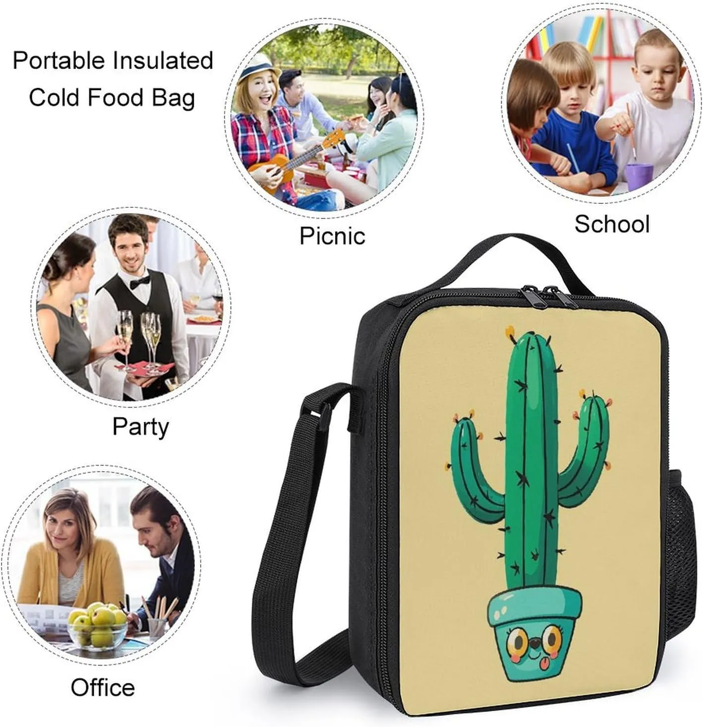 Portable Backpack Set with Lunch Bag & Pencil Case, Cacti Print 3-in-1 Durable Work Bag,Adjustable Straps,Lightweight & Spacious