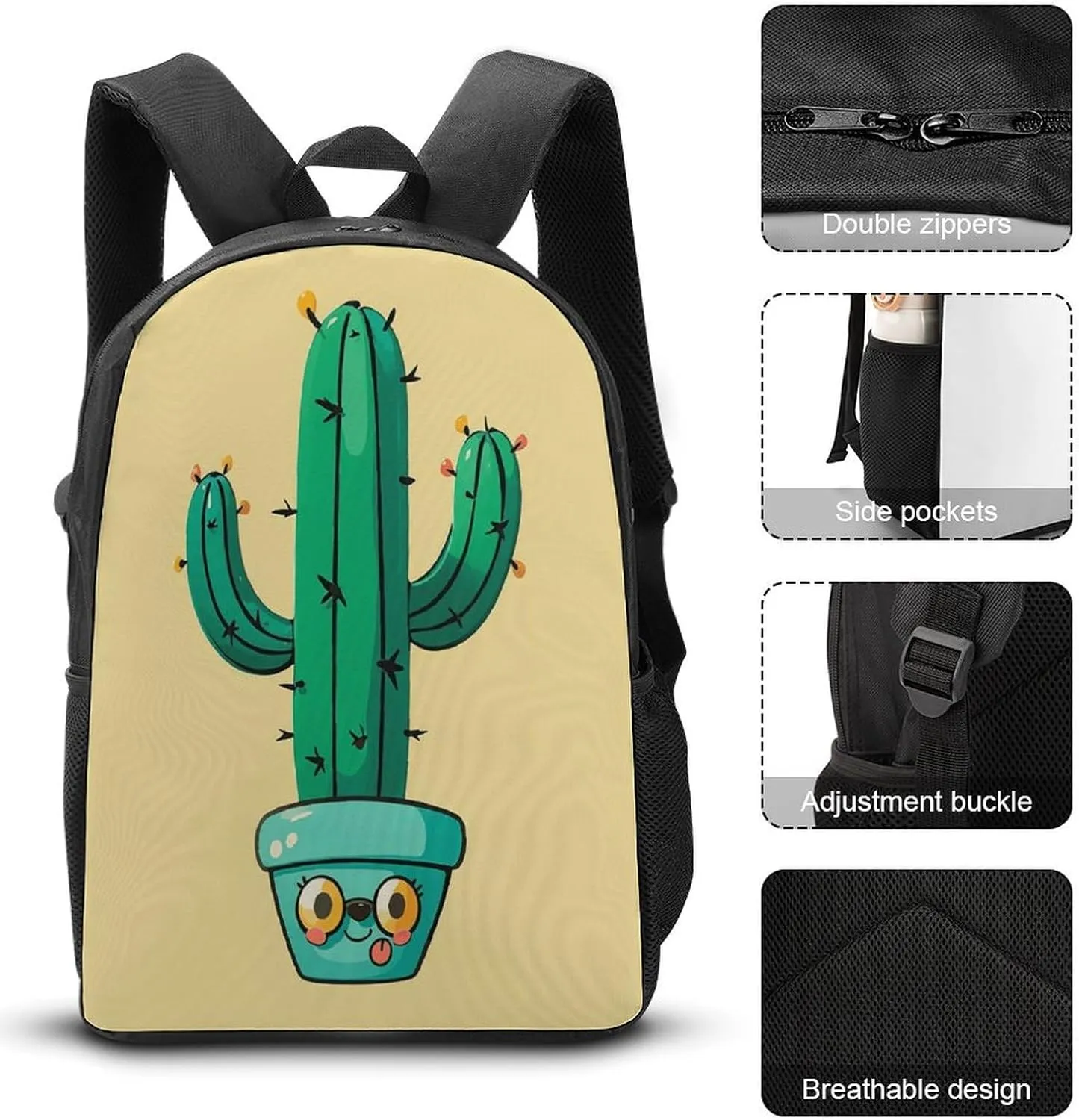 Portable Backpack Set with Lunch Bag & Pencil Case, Cacti Print 3-in-1 Durable Work Bag,Adjustable Straps,Lightweight & Spacious