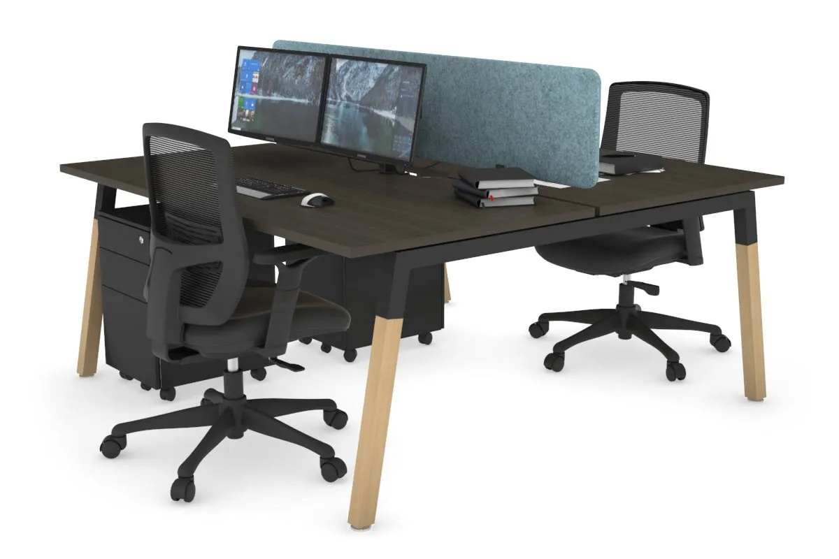 Quadro A Legs 2 Person Office Workstation - Wood Legs Cross Beam [1600L x 800W with Cable Scallop]