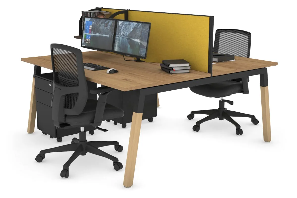Quadro A Legs 2 Person Office Workstation - Wood Legs Cross Beam [1600L x 800W with Cable Scallop]