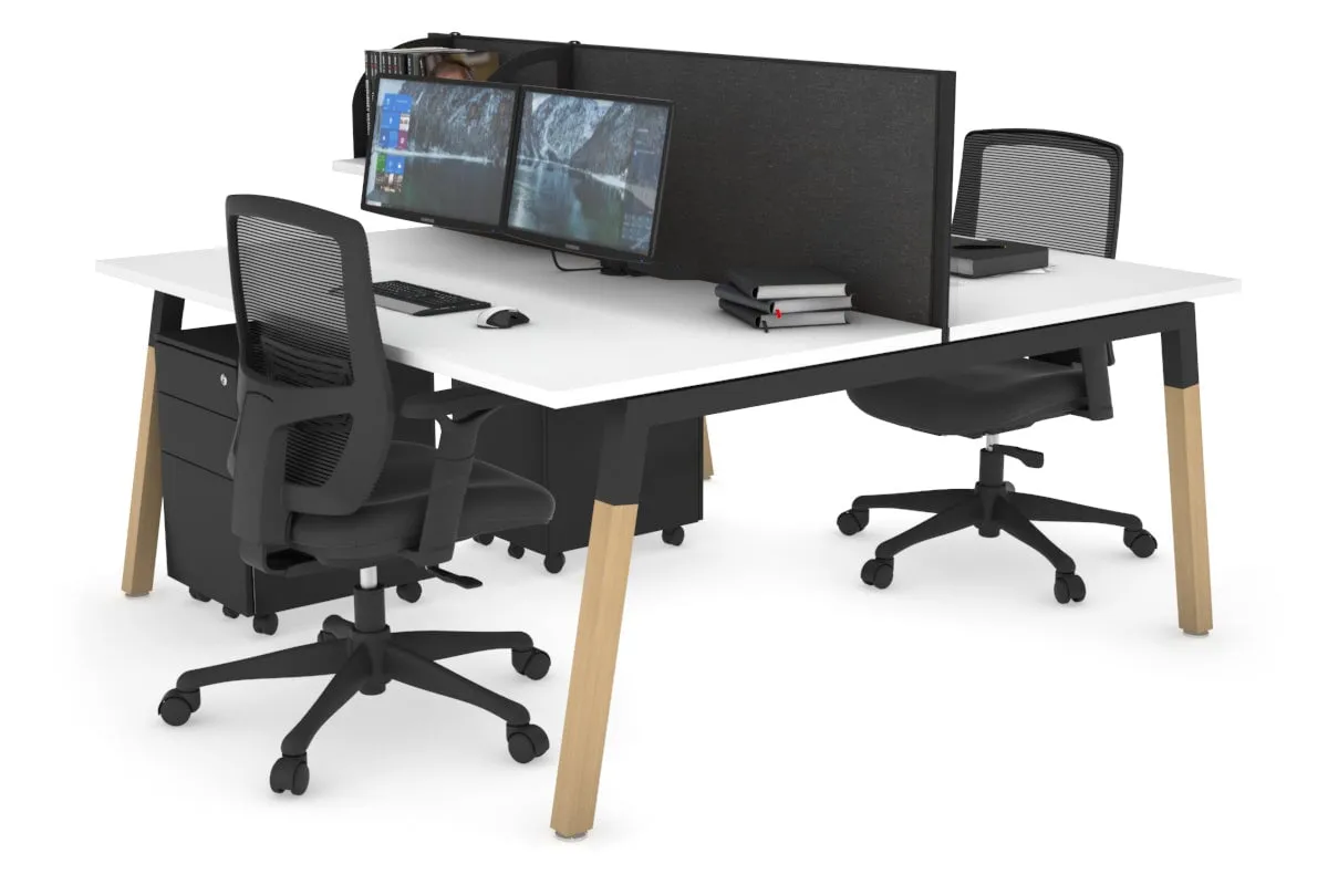 Quadro A Legs 2 Person Office Workstation - Wood Legs Cross Beam [1600L x 800W with Cable Scallop]