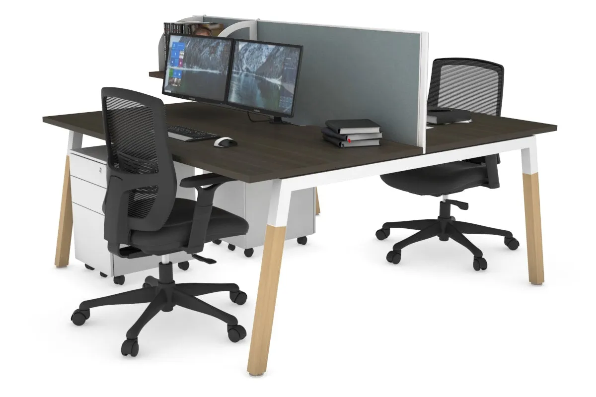 Quadro A Legs 2 Person Office Workstation - Wood Legs Cross Beam [1600L x 800W with Cable Scallop]