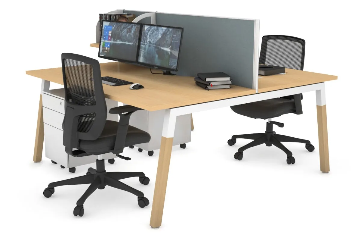 Quadro A Legs 2 Person Office Workstation - Wood Legs Cross Beam [1600L x 800W with Cable Scallop]