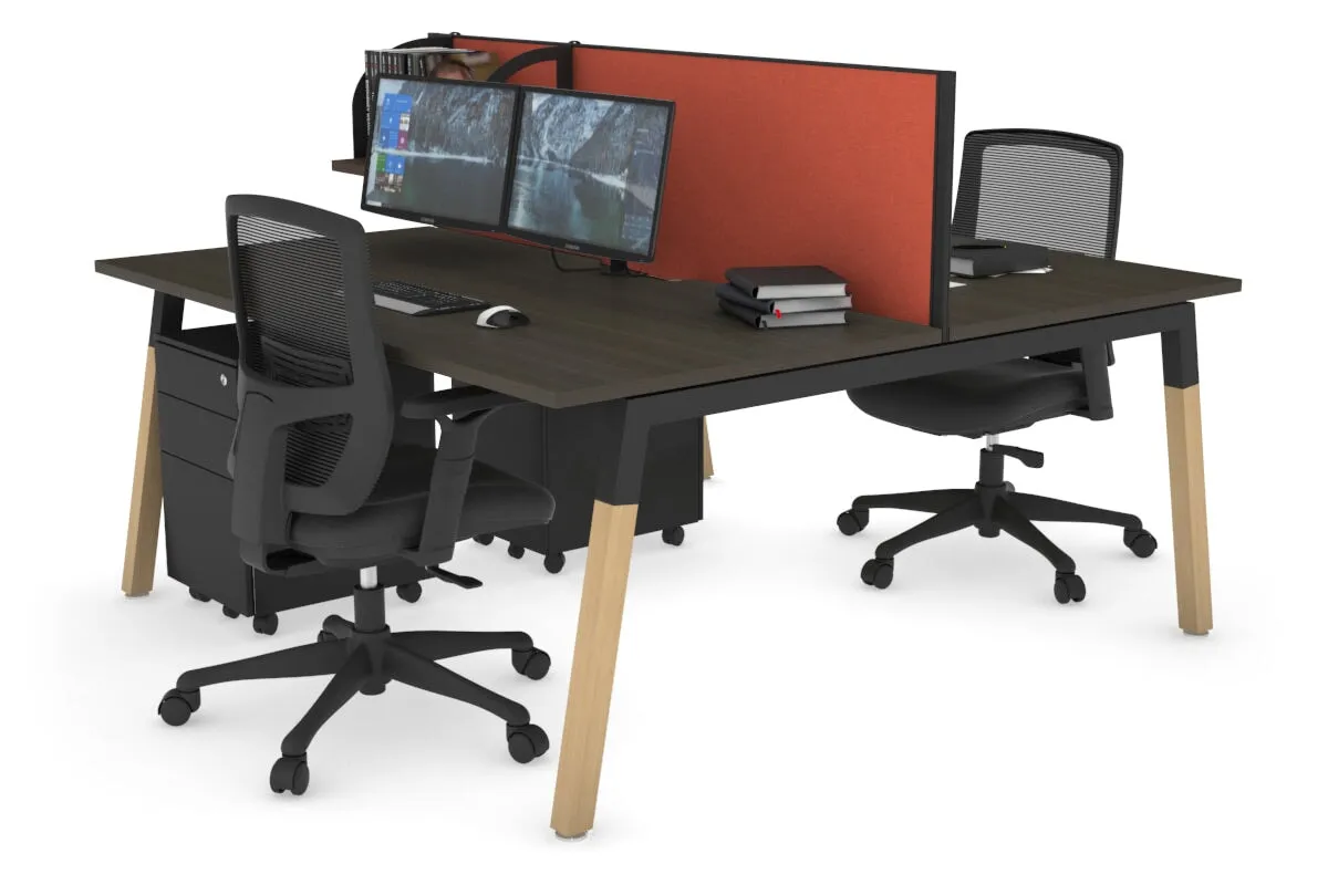 Quadro A Legs 2 Person Office Workstation - Wood Legs Cross Beam [1600L x 800W with Cable Scallop]