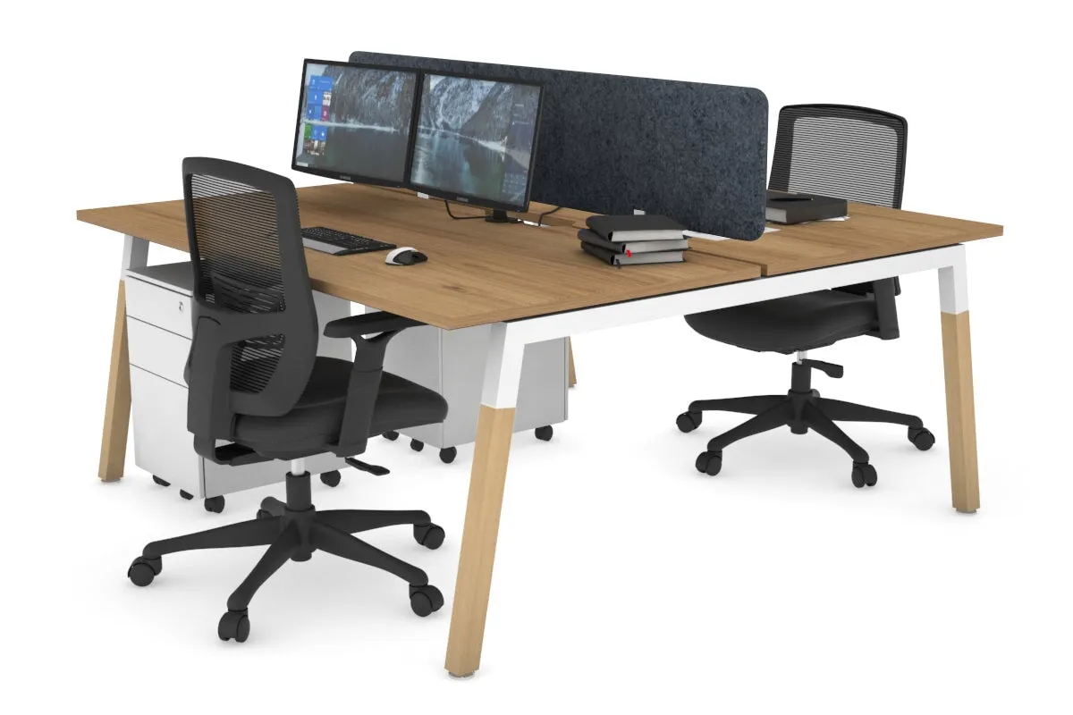 Quadro A Legs 2 Person Office Workstation - Wood Legs Cross Beam [1600L x 800W with Cable Scallop]