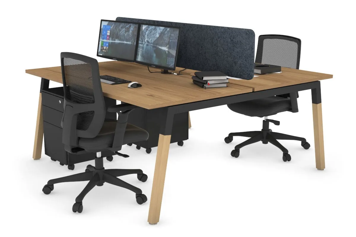 Quadro A Legs 2 Person Office Workstation - Wood Legs Cross Beam [1600L x 800W with Cable Scallop]