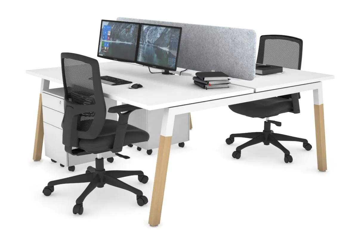 Quadro A Legs 2 Person Office Workstation - Wood Legs Cross Beam [1600L x 800W with Cable Scallop]