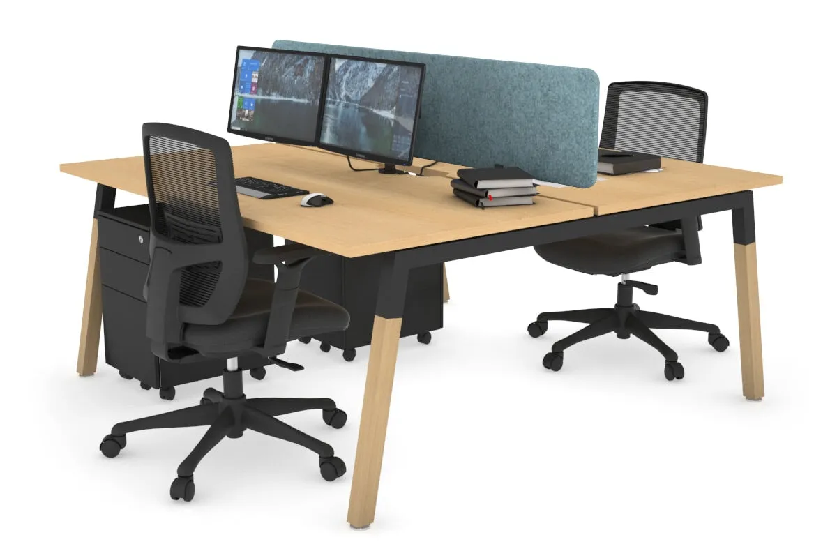 Quadro A Legs 2 Person Office Workstation - Wood Legs Cross Beam [1600L x 800W with Cable Scallop]