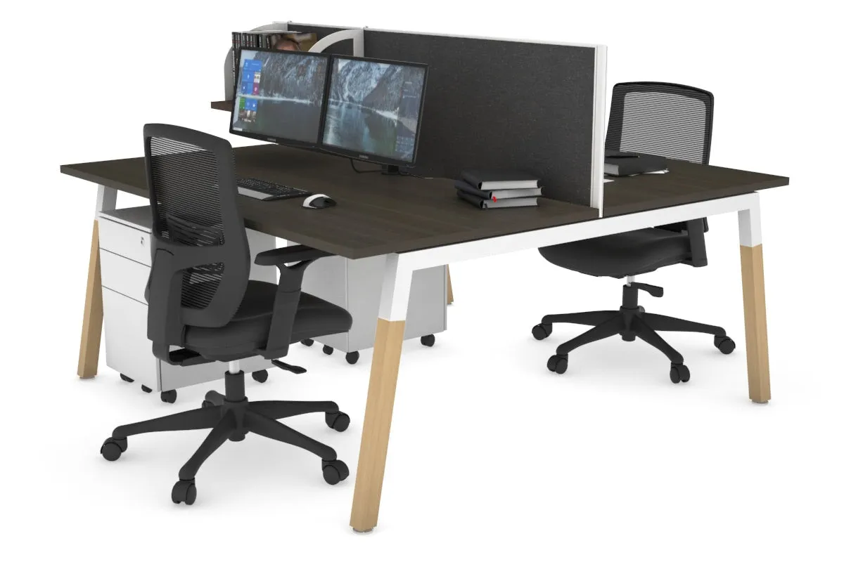 Quadro A Legs 2 Person Office Workstation - Wood Legs Cross Beam [1600L x 800W with Cable Scallop]