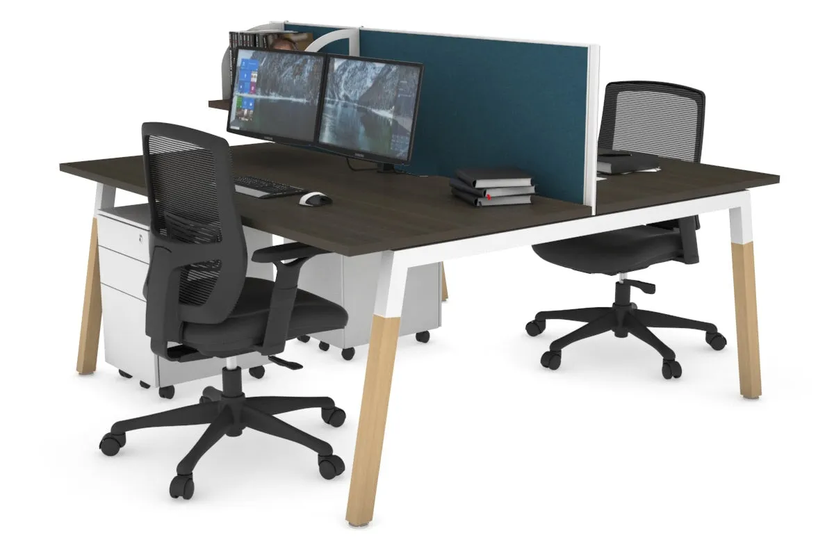 Quadro A Legs 2 Person Office Workstation - Wood Legs Cross Beam [1600L x 800W with Cable Scallop]