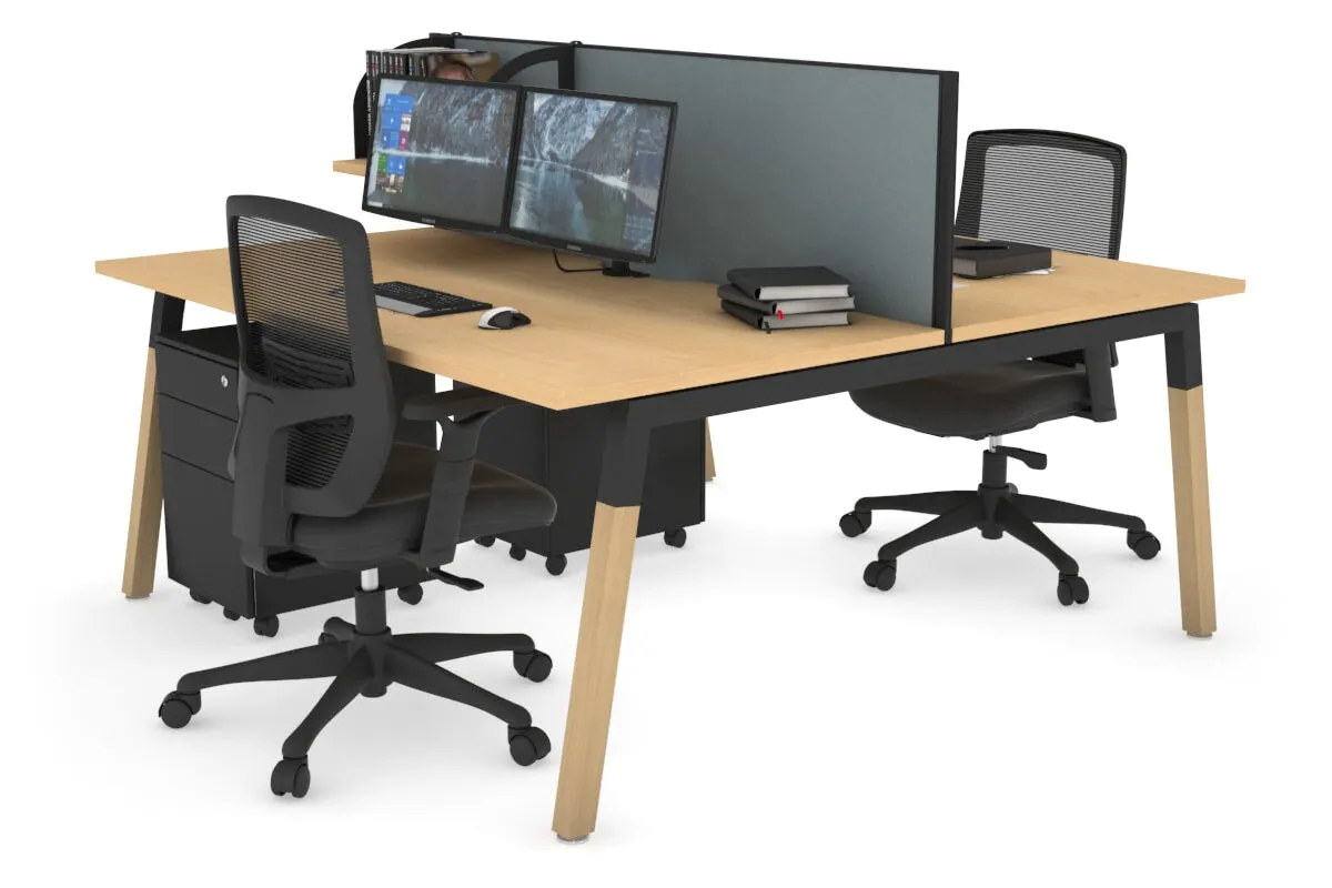 Quadro A Legs 2 Person Office Workstation - Wood Legs Cross Beam [1600L x 800W with Cable Scallop]