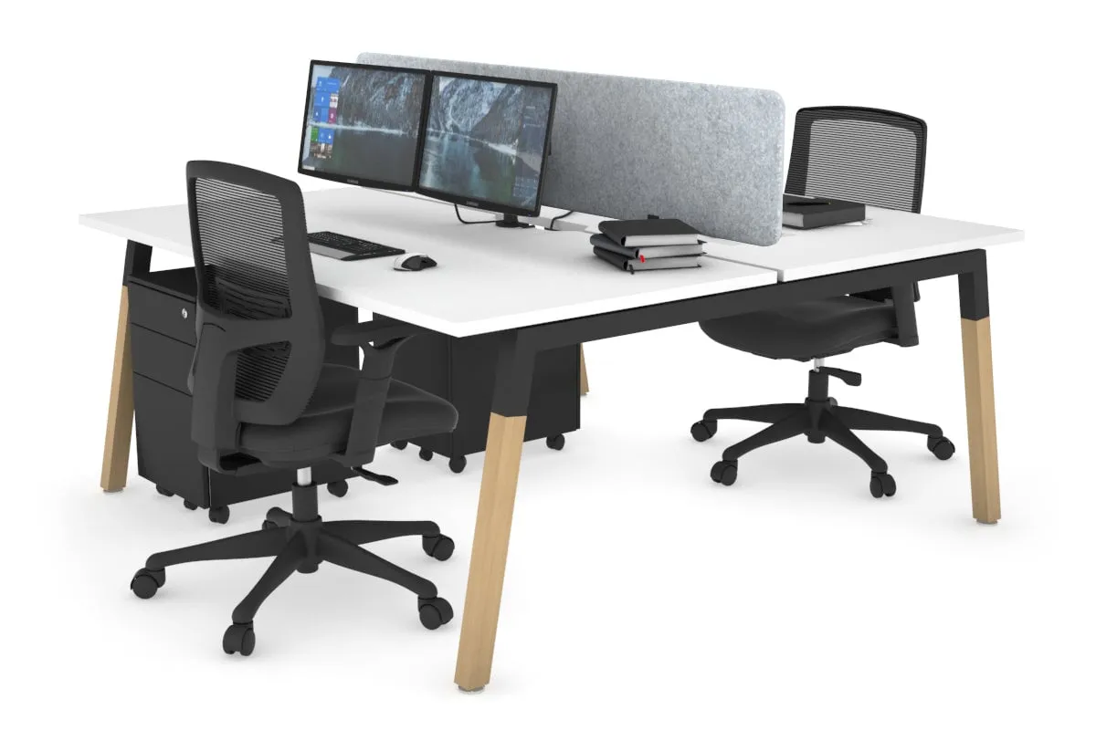Quadro A Legs 2 Person Office Workstation - Wood Legs Cross Beam [1600L x 800W with Cable Scallop]