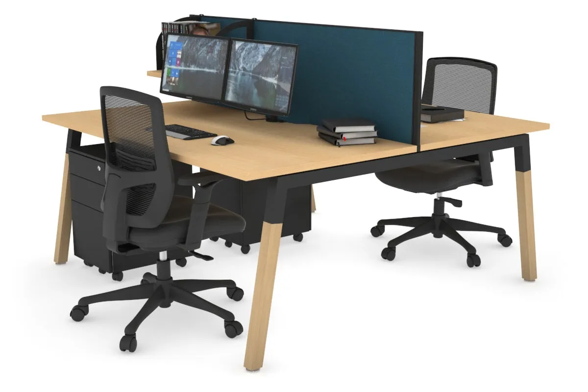Quadro A Legs 2 Person Office Workstation - Wood Legs Cross Beam [1600L x 800W with Cable Scallop]