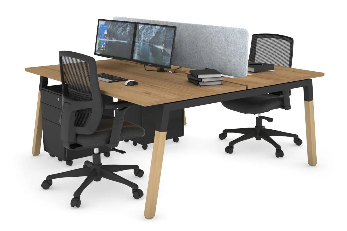 Quadro A Legs 2 Person Office Workstation - Wood Legs Cross Beam [1600L x 800W with Cable Scallop]