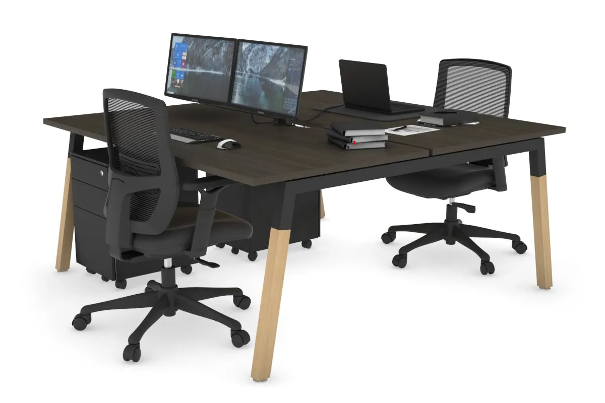 Quadro A Legs 2 Person Office Workstation - Wood Legs Cross Beam [1600L x 800W with Cable Scallop]
