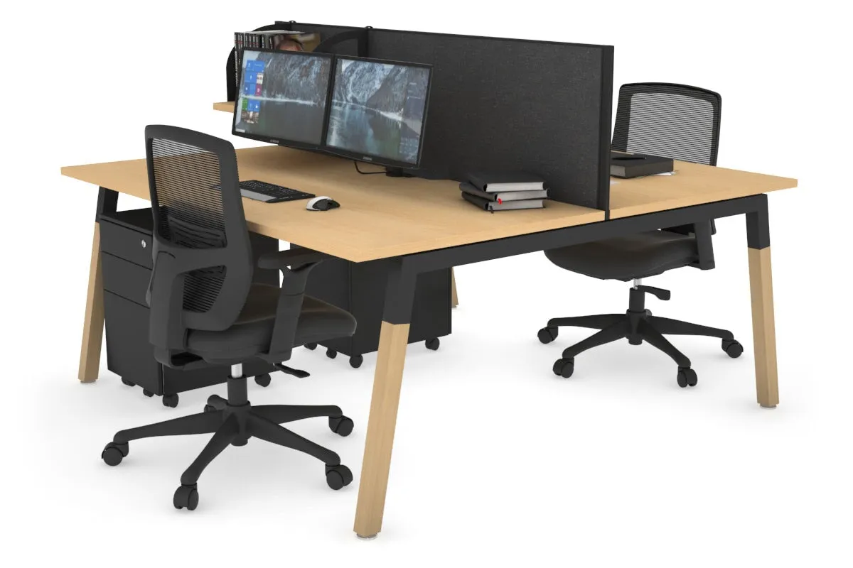 Quadro A Legs 2 Person Office Workstation - Wood Legs Cross Beam [1600L x 800W with Cable Scallop]