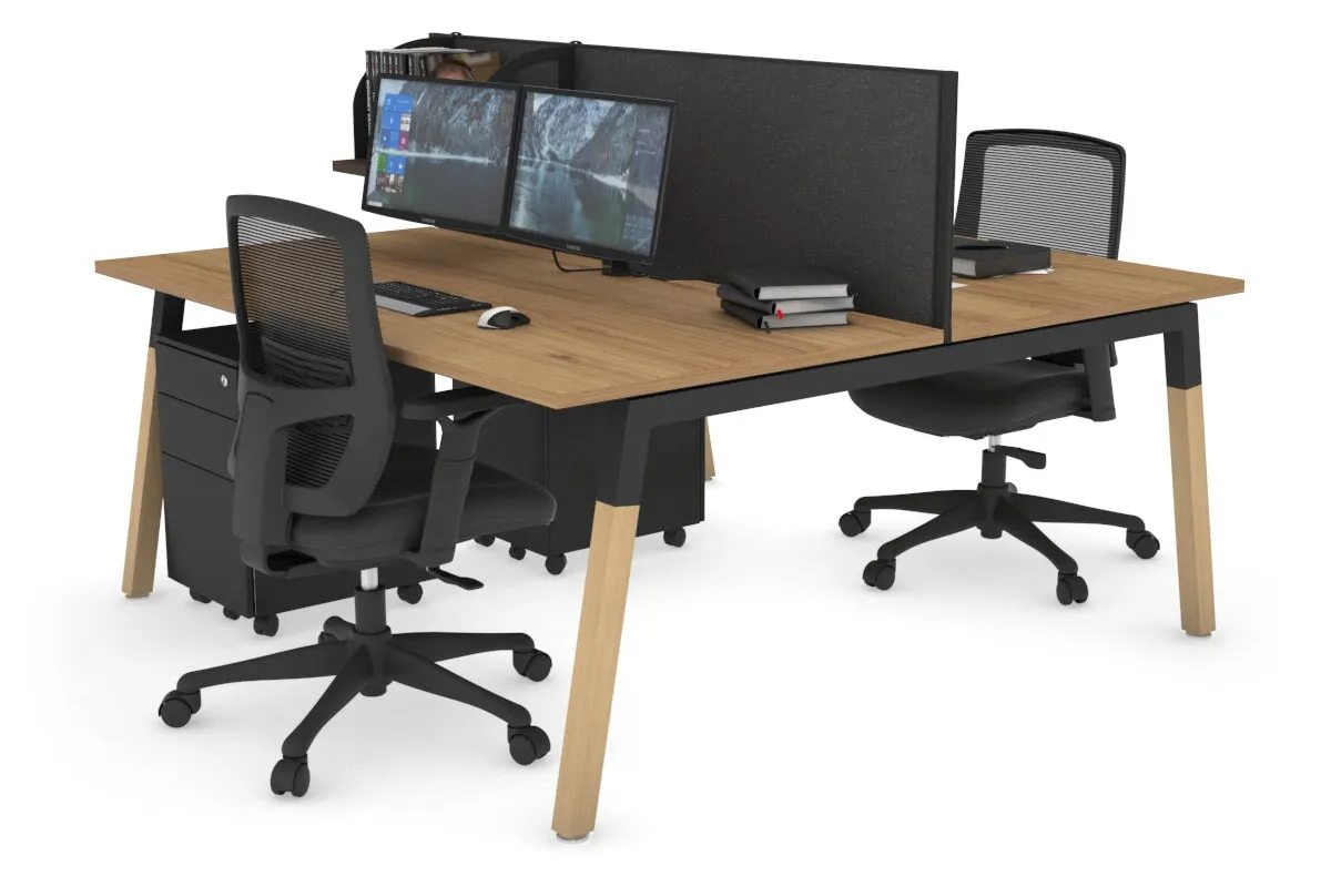 Quadro A Legs 2 Person Office Workstation - Wood Legs Cross Beam [1600L x 800W with Cable Scallop]