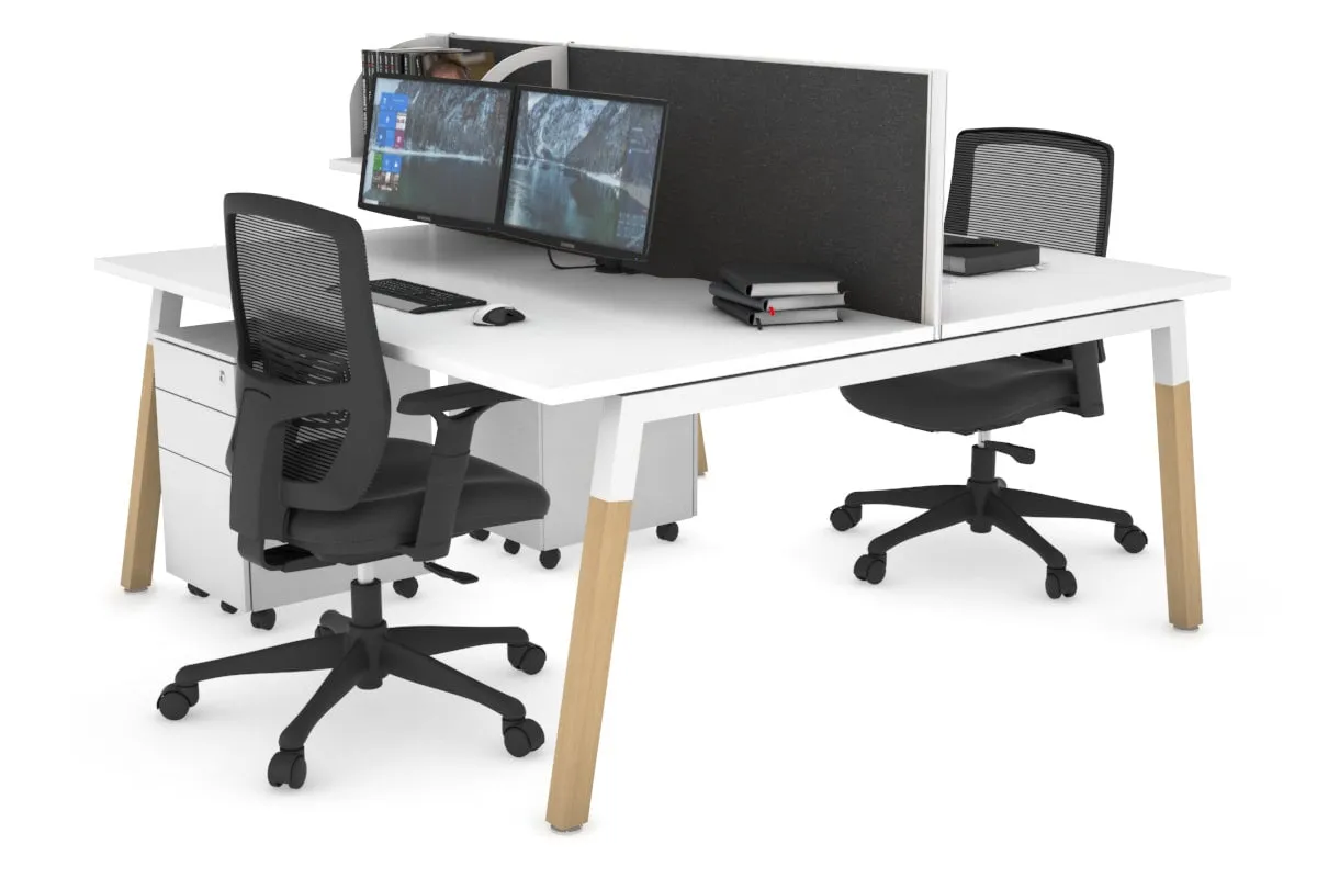 Quadro A Legs 2 Person Office Workstation - Wood Legs Cross Beam [1600L x 800W with Cable Scallop]