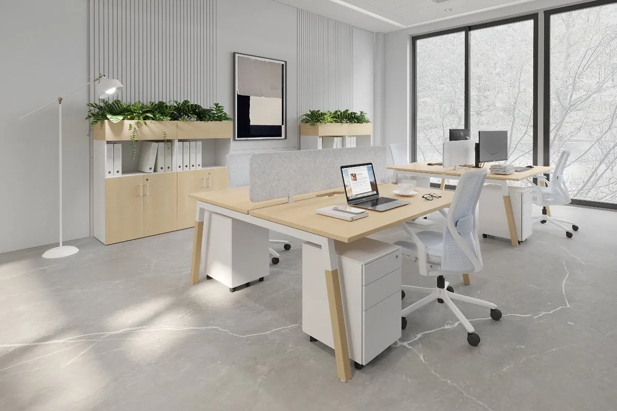 Quadro A Legs 2 Person Office Workstation - Wood Legs Cross Beam [1600L x 800W with Cable Scallop]