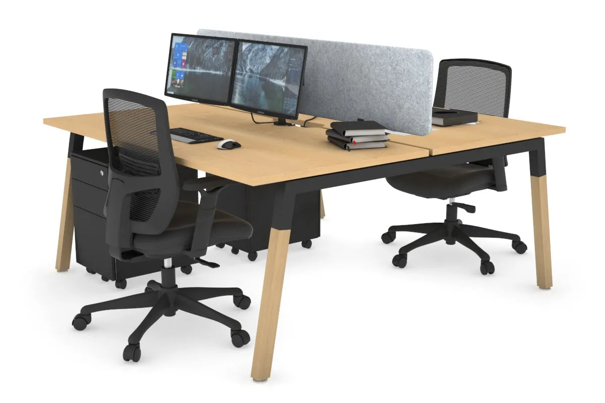 Quadro A Legs 2 Person Office Workstation - Wood Legs Cross Beam [1600L x 800W with Cable Scallop]