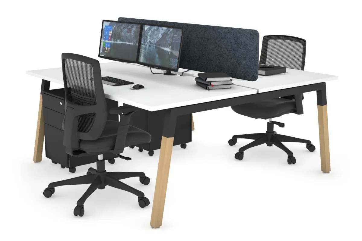 Quadro A Legs 2 Person Office Workstation - Wood Legs Cross Beam [1600L x 800W with Cable Scallop]
