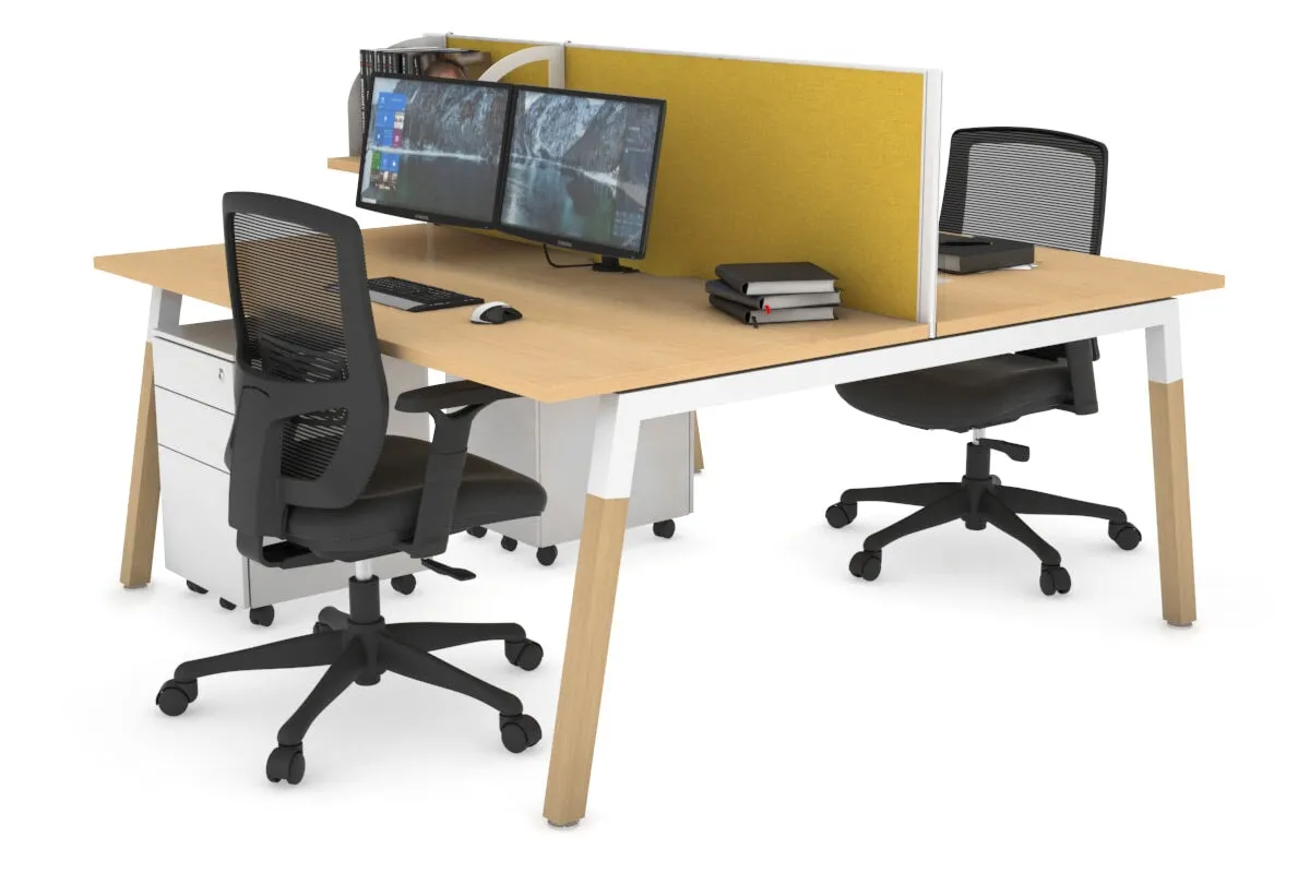 Quadro A Legs 2 Person Office Workstation - Wood Legs Cross Beam [1600L x 800W with Cable Scallop]