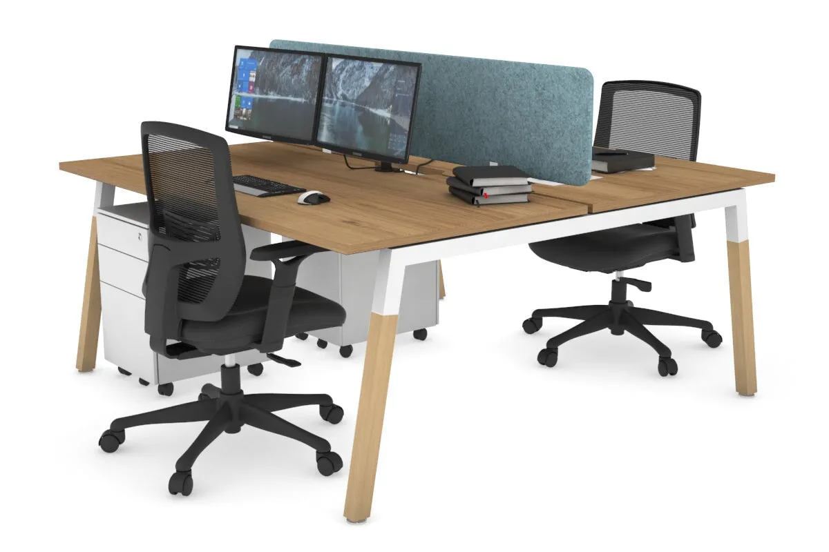 Quadro A Legs 2 Person Office Workstation - Wood Legs Cross Beam [1600L x 800W with Cable Scallop]