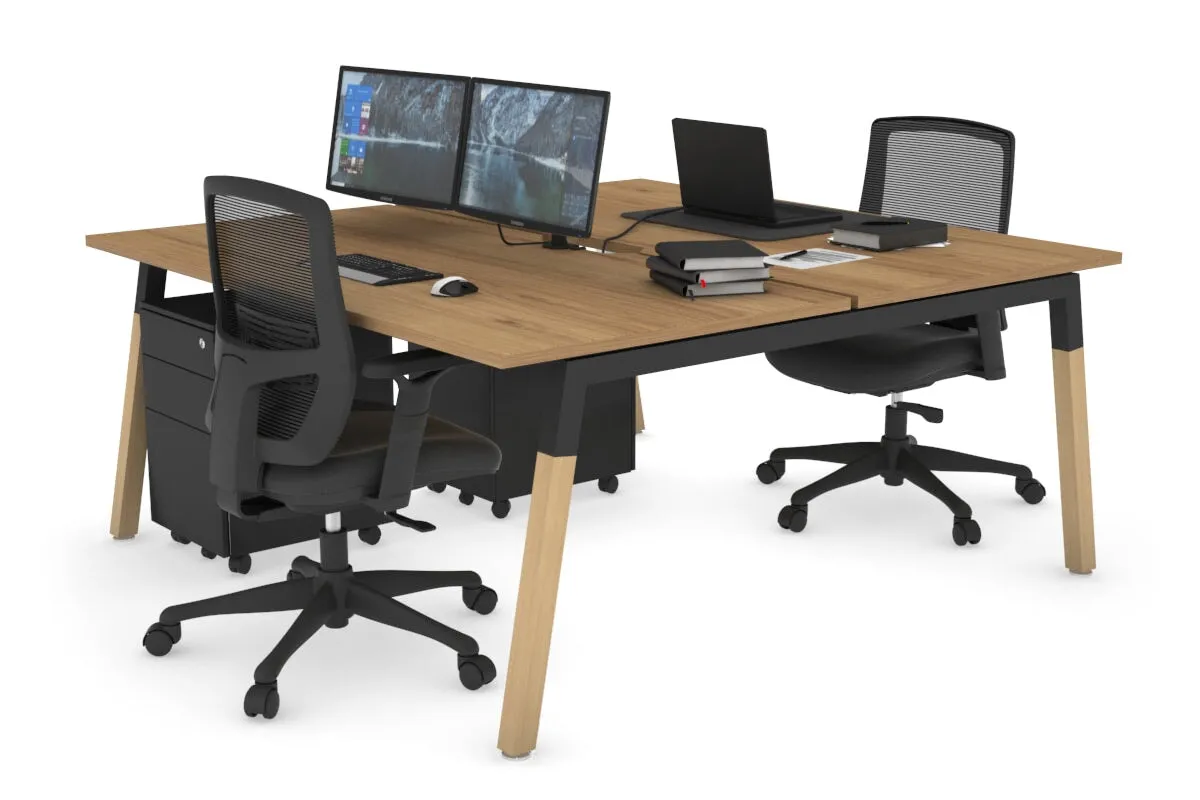 Quadro A Legs 2 Person Office Workstation - Wood Legs Cross Beam [1600L x 800W with Cable Scallop]