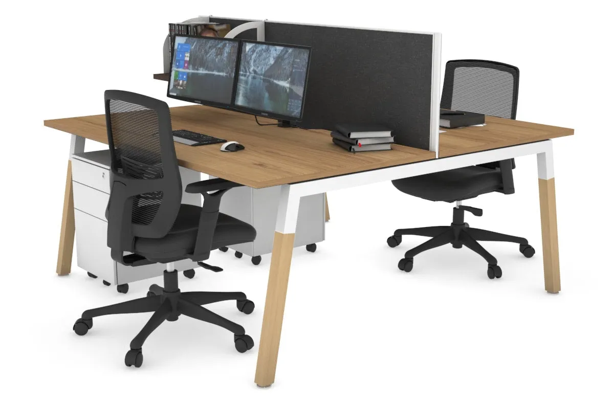 Quadro A Legs 2 Person Office Workstation - Wood Legs Cross Beam [1600L x 800W with Cable Scallop]
