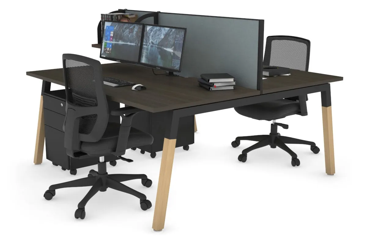 Quadro A Legs 2 Person Office Workstation - Wood Legs Cross Beam [1600L x 800W with Cable Scallop]