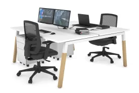 Quadro A Legs 2 Person Office Workstation - Wood Legs Cross Beam [1600L x 800W with Cable Scallop]