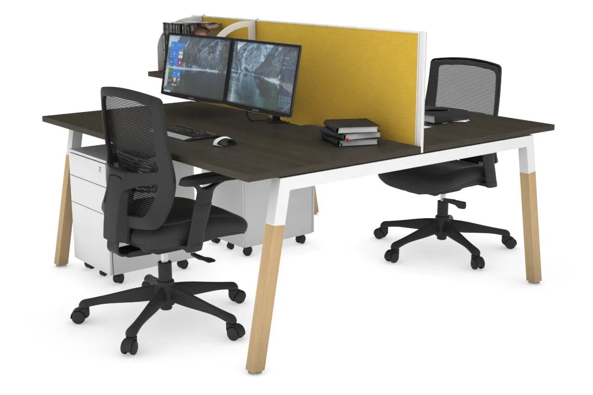 Quadro A Legs 2 Person Office Workstation - Wood Legs Cross Beam [1600L x 800W with Cable Scallop]