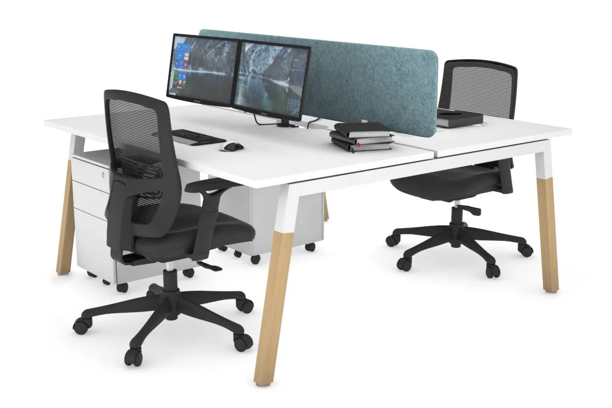 Quadro A Legs 2 Person Office Workstation - Wood Legs Cross Beam [1600L x 800W with Cable Scallop]